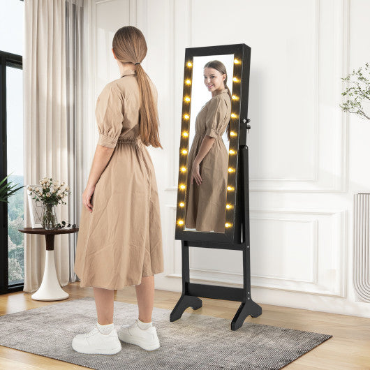 Mirror Jewelry Cabinet with 20 Warm Lights and 4 Tilt Angles-Black