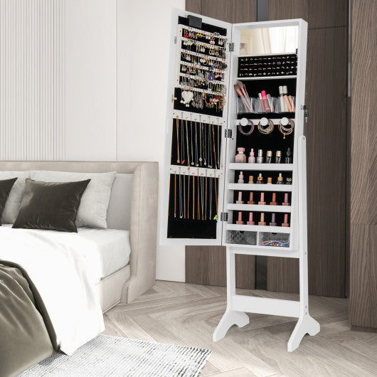 Mirror Jewelry Cabinet with 20 Warm Lights and 4 Tilt Angles-White