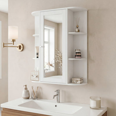Mirrored Bathroom Medicine Cabinet with Single Mirror Door and Adjustable Shelf-White
