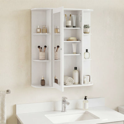 Mirrored Bathroom Medicine Cabinet with Single Mirror Door and Adjustable Shelf-White