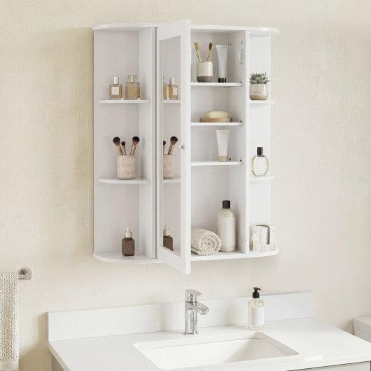 Mirrored Bathroom Medicine Cabinet with Single Mirror Door and Adjustable Shelf-White
