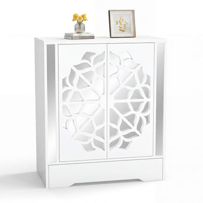 Mirrored Shoe Cabinet 4-Tier Shoe Organizer with Large Drawer-White