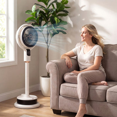 Misting Pedestal Fan Air Circulator with 90° Auto Oscillation Floor Standing Fan with 8 Speeds-White