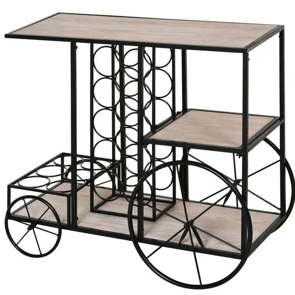 16-Bottle Mobile Bar Cart with Wine Rack Storage, Featuring an Elegant Design & Three Shelves for Storage/Display - Gifts for You 'n Me
