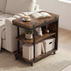 Mobile Night Stand with Foldable Swivel Top and 2-Tier Shelf for Small Spaces-Rustic Brown