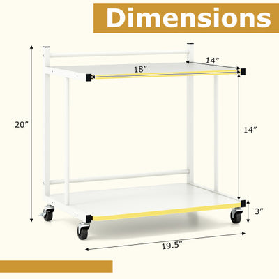 Mobile Side Table 2-Tier Rolling End Table with Open Shelves & Golden Trimmed Edges-White