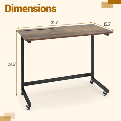 Mobile Side Table Rolling Laptop Desk Cart with Tablet Slot-Rustic Brown