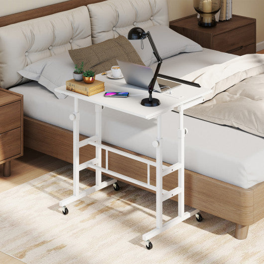 Mobile Stand-up Computer Desk Adjustable with 2 Tilting Desktops-White