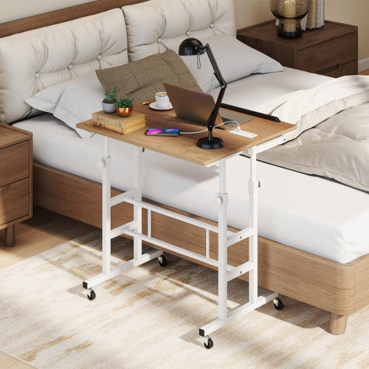 Mobile Standing up Desk Adjustable Computer Desk Tilting Workstation-Natural