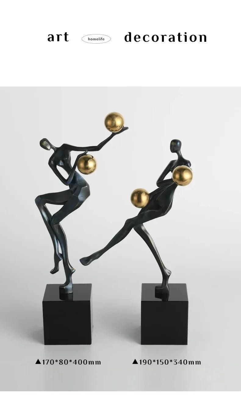 Modern Abstract Human Sculpture with Golden Spheres | Table Decor