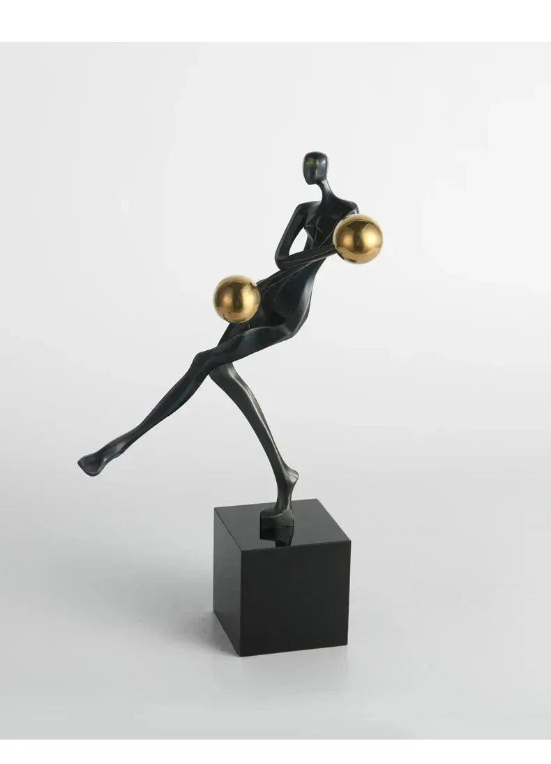 Modern Abstract Human Sculpture with Golden Spheres | Table Decor