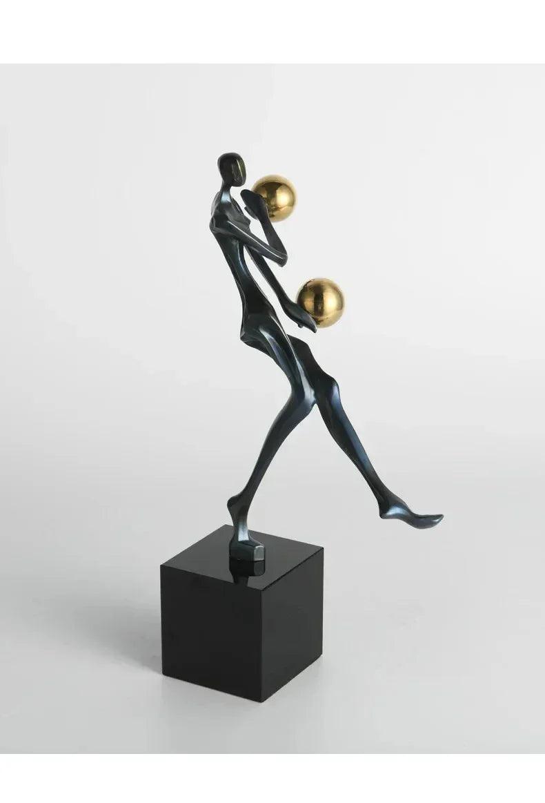 Modern Abstract Human Sculpture with Golden Spheres | Table Decor