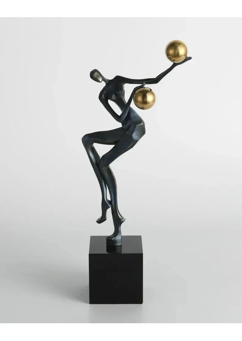 Modern Abstract Human Sculpture with Golden Spheres | Table Decor