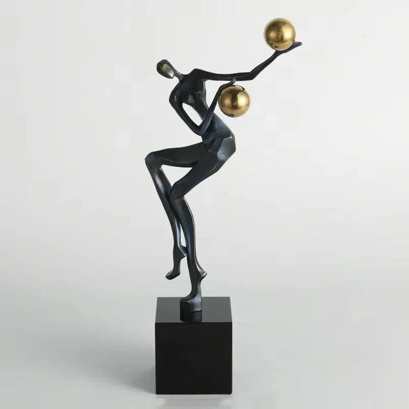 Modern Abstract Human Sculpture with Golden Spheres | Table Decor