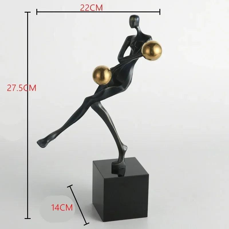 Modern Abstract Human Sculpture with Golden Spheres | Table Decor