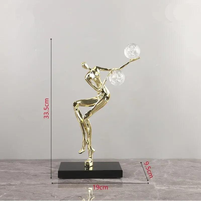 Modern Abstract Human Sculpture with Golden Spheres | Table Decor