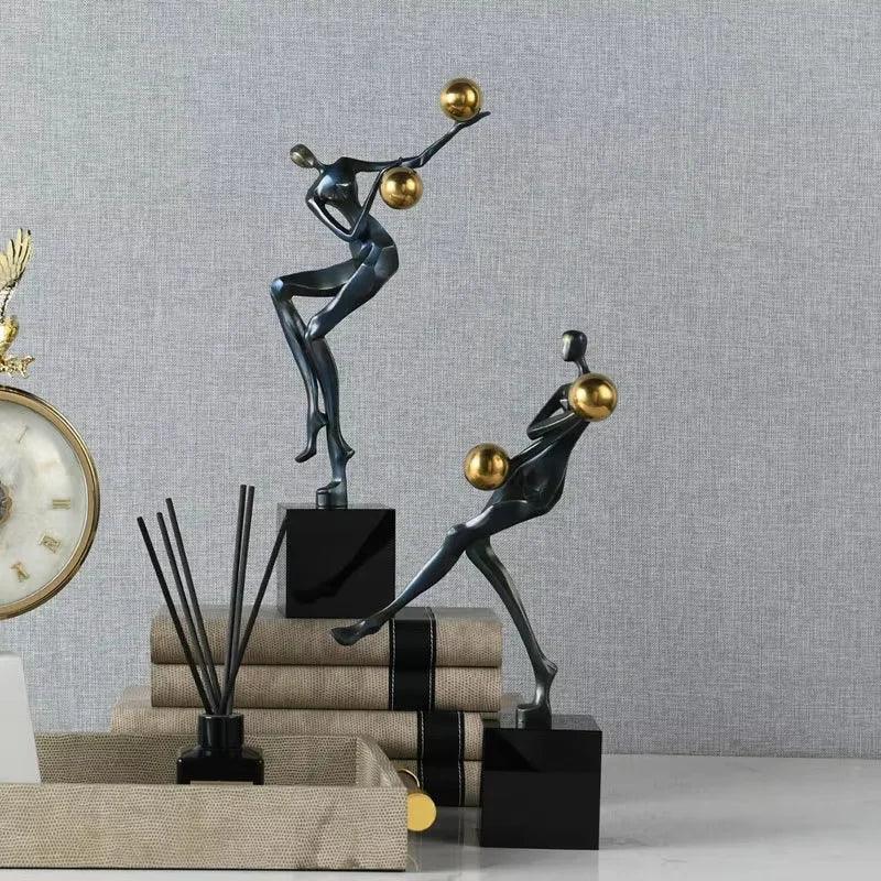 Modern Abstract Human Sculpture with Golden Spheres | Table Decor
