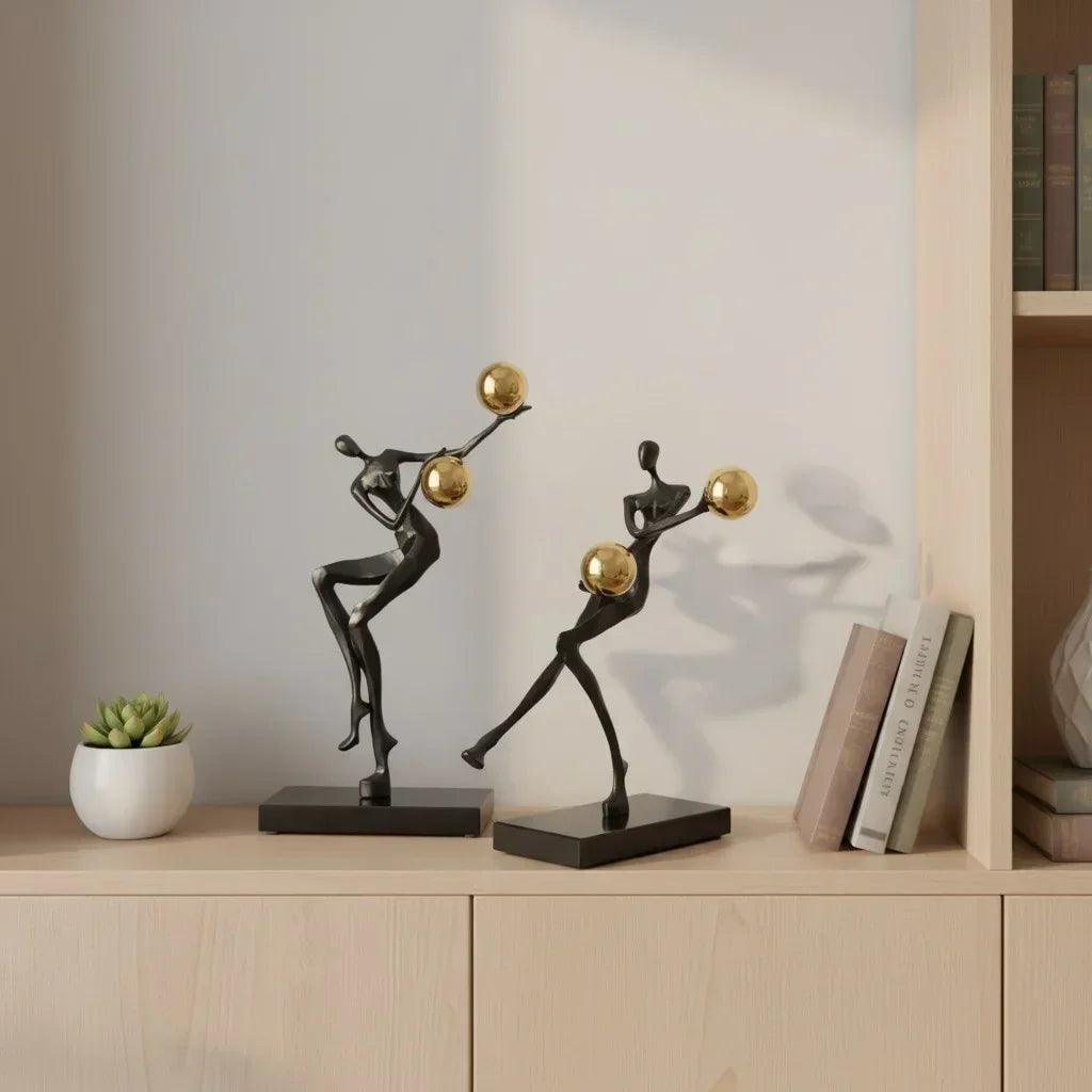 Modern Abstract Human Sculpture with Golden Spheres | Table Decor