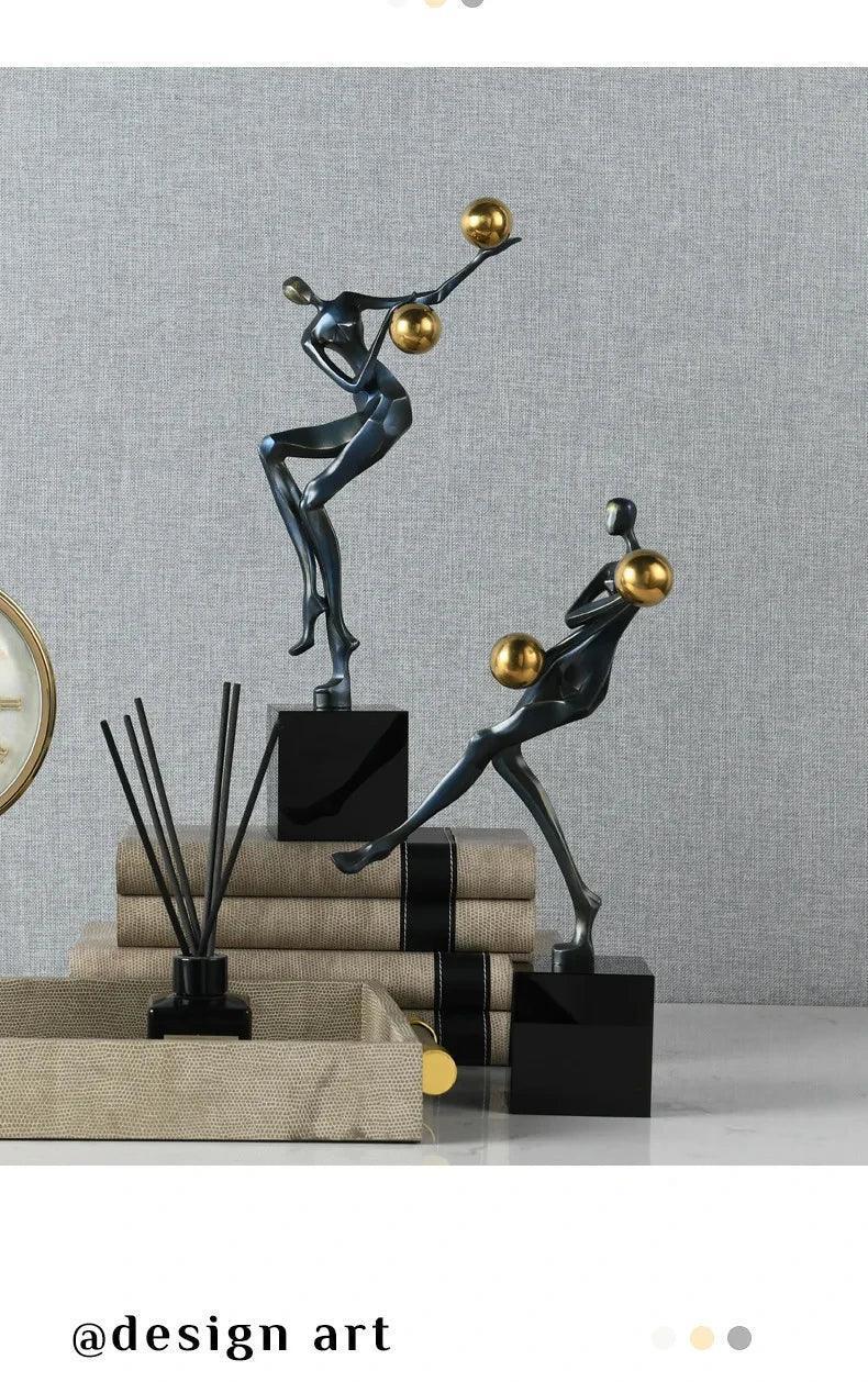 Modern Abstract Human Sculpture with Golden Spheres | Table Decor