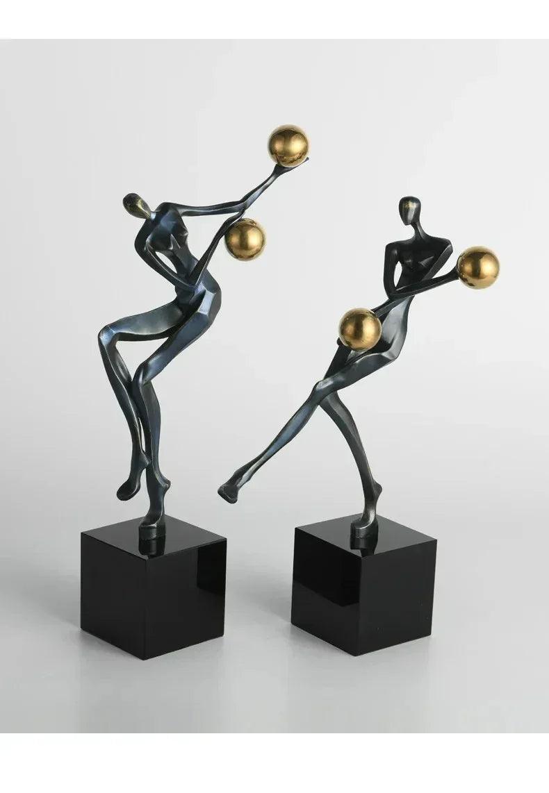 Modern Abstract Human Sculpture with Golden Spheres | Table Decor