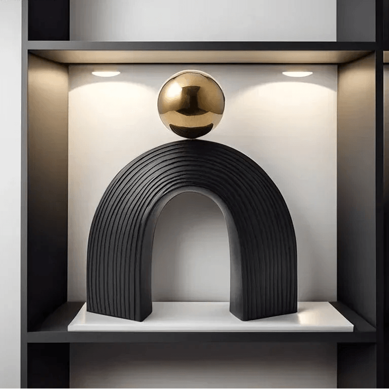 Modern Arch Sculpture with Golden Sphere