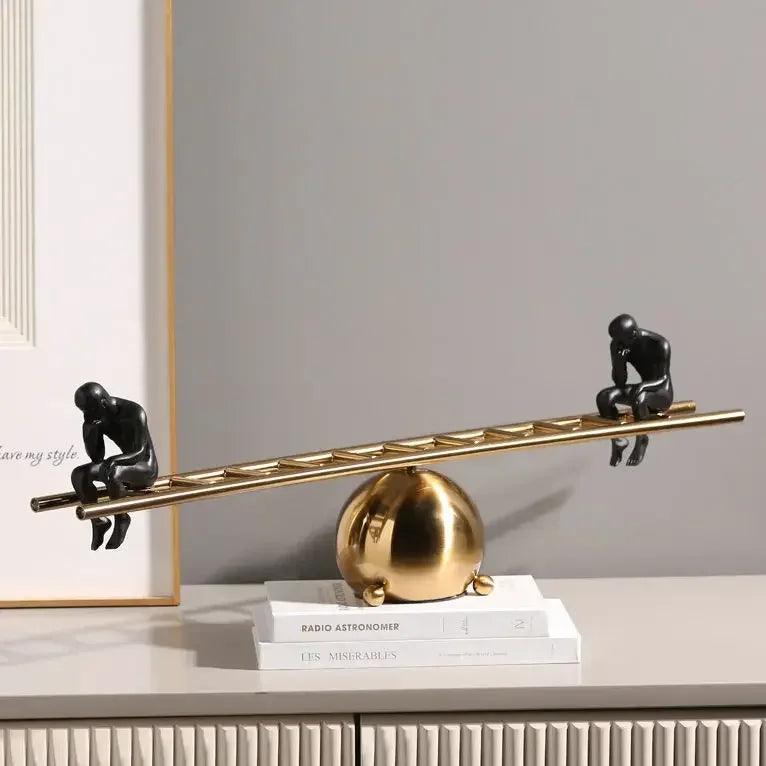 Modern Balance Thinker Sculpture with Golden Ladder for Contemporary Home Decor