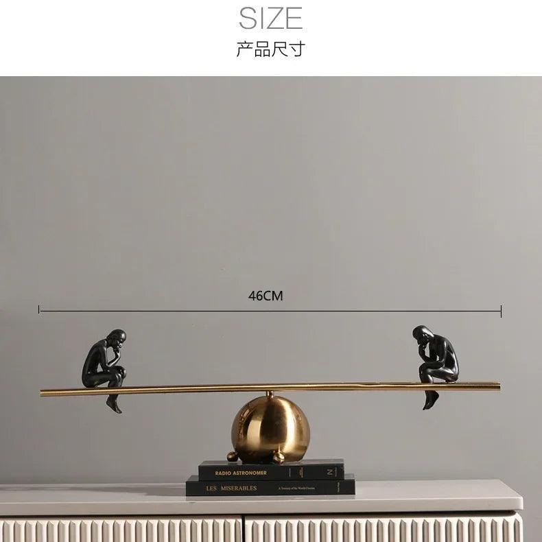 Modern Balance Thinker Sculpture with Golden Ladder for Contemporary Home Decor