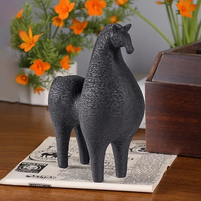 Modern Black Horse Figurine for Home Decor