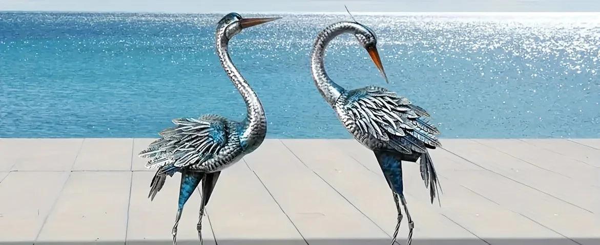 Modern Blue Heron Garden Statue for Outdoor & Patio Decor