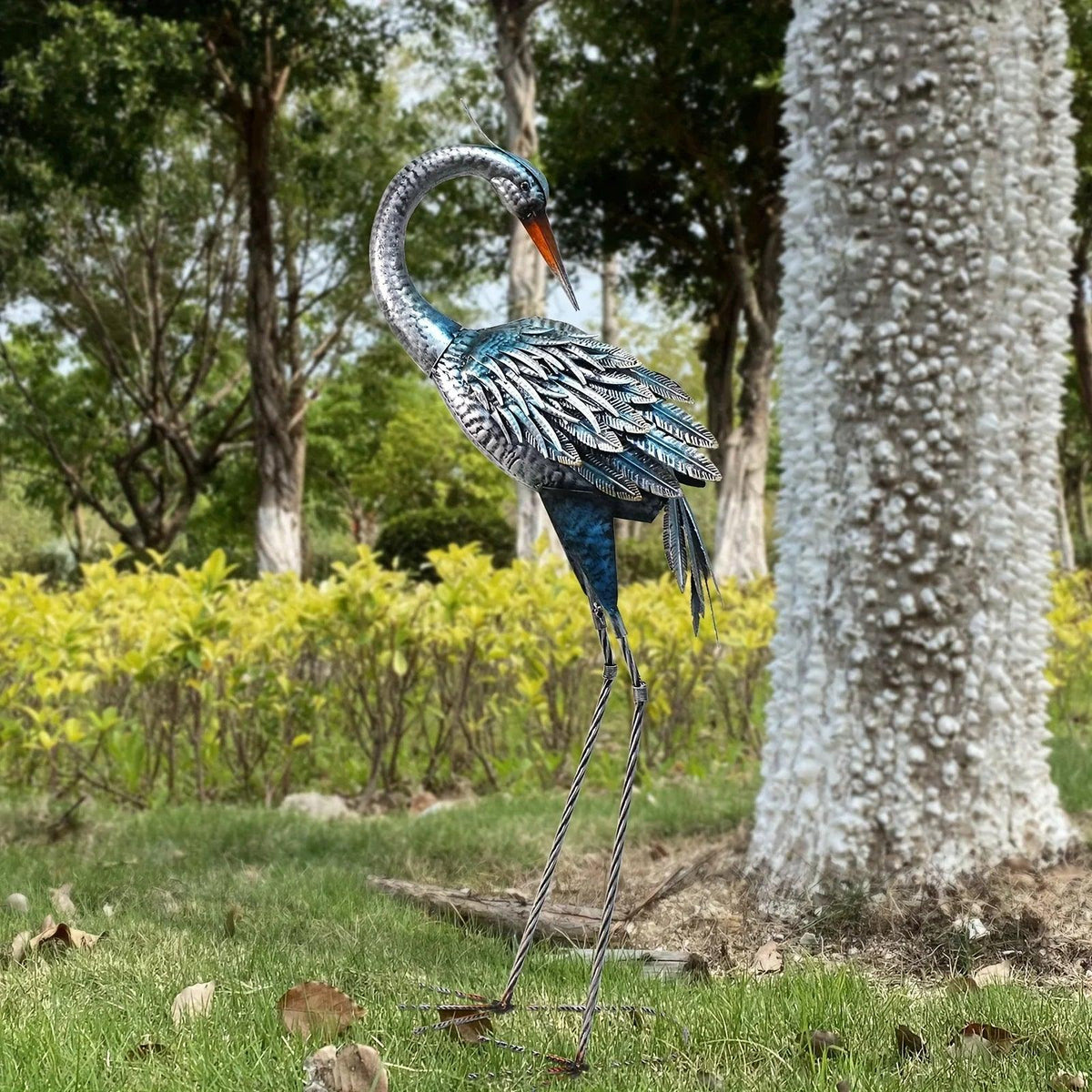 Modern Blue Heron Garden Statue for Outdoor & Patio Decor