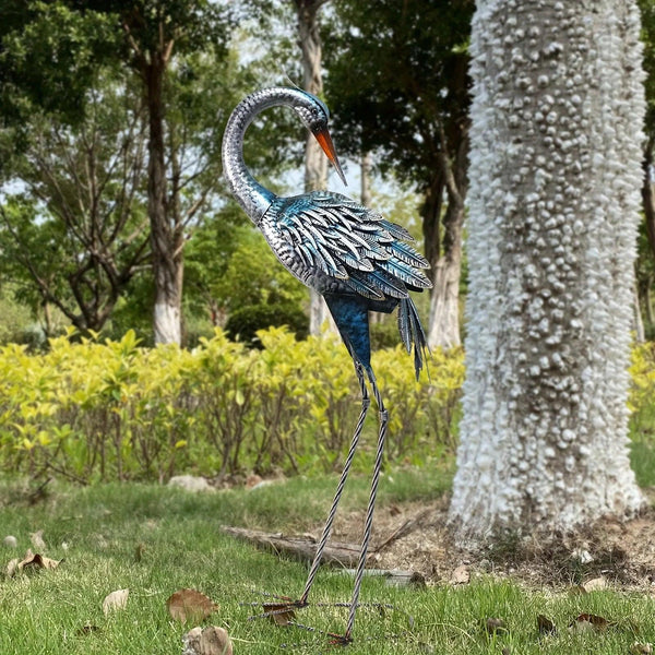 Modern Blue Heron Garden Statue for Outdoor & Patio Decor