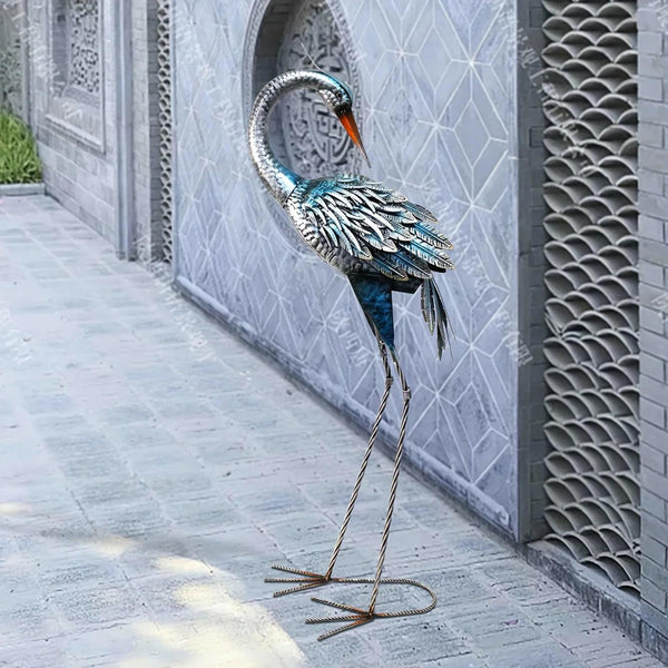 Modern Blue Heron Garden Statue for Outdoor & Patio Decor