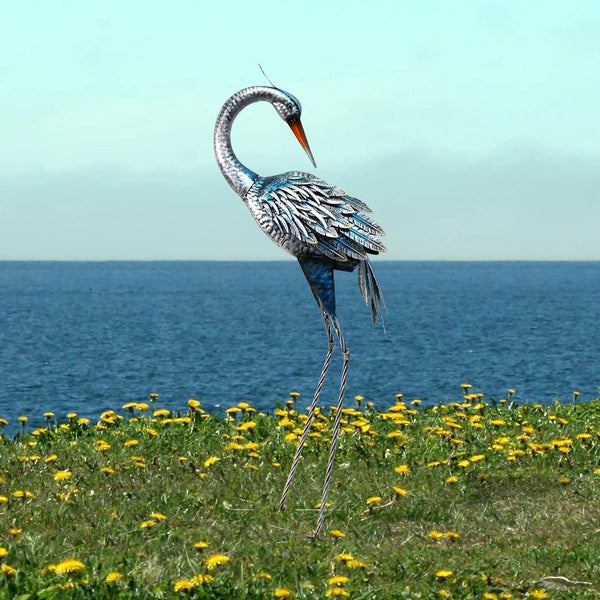 Modern Blue Heron Garden Statue for Outdoor & Patio Decor