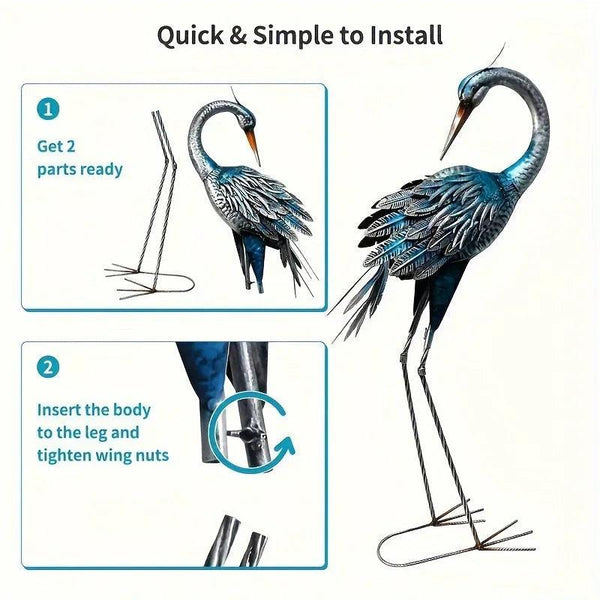 Modern Blue Heron Garden Statue for Outdoor & Patio Decor