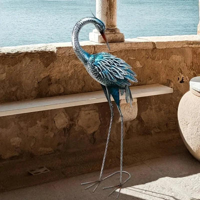 Modern Blue Heron Garden Statue for Outdoor & Patio Decor