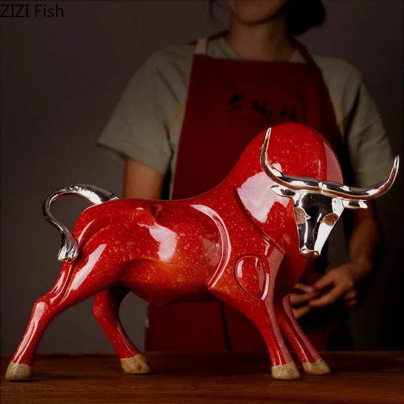 Modern Bull Sculpture Decorative Animal Figurine