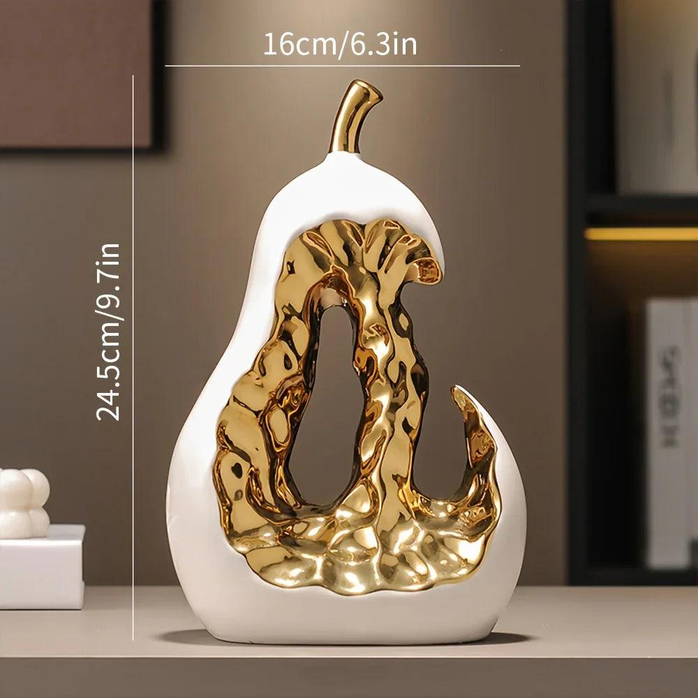 Modern Ceramic Pear Sculpture with Gold Abstract Center