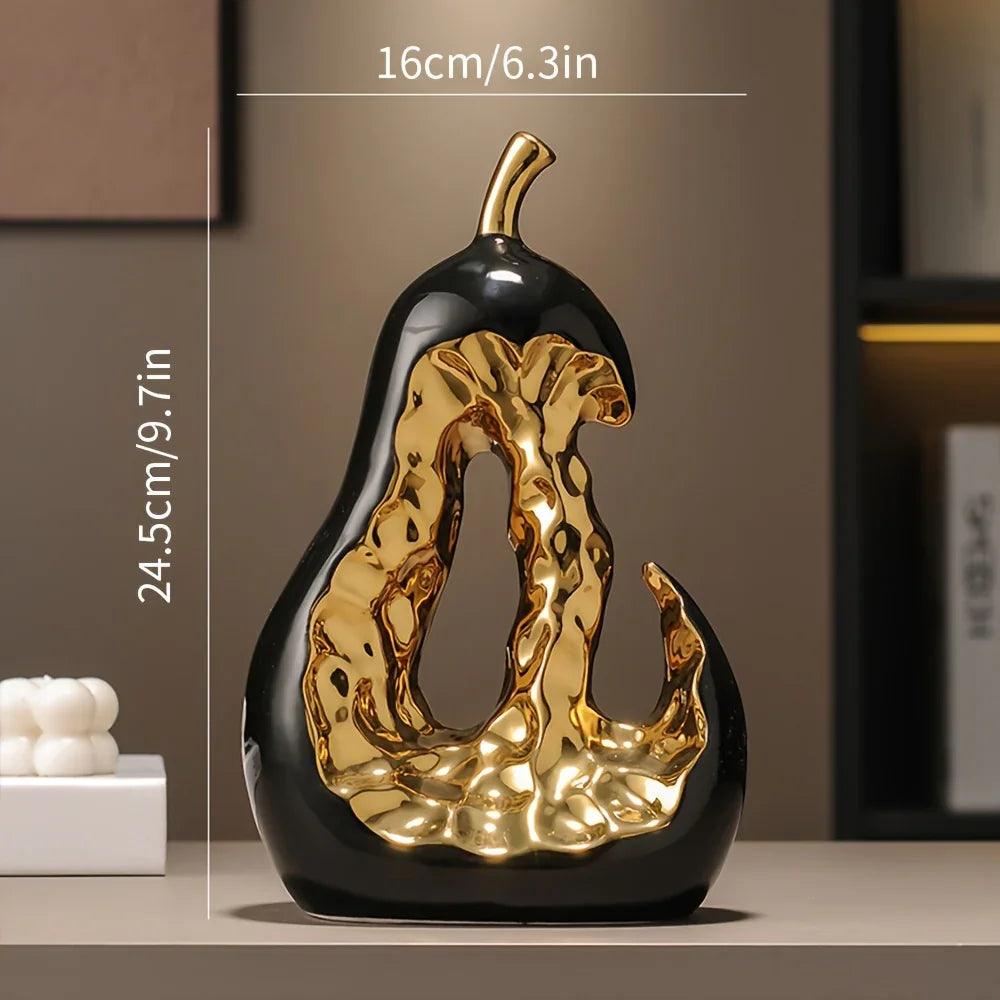 Modern Ceramic Pear Sculpture with Gold Abstract Center