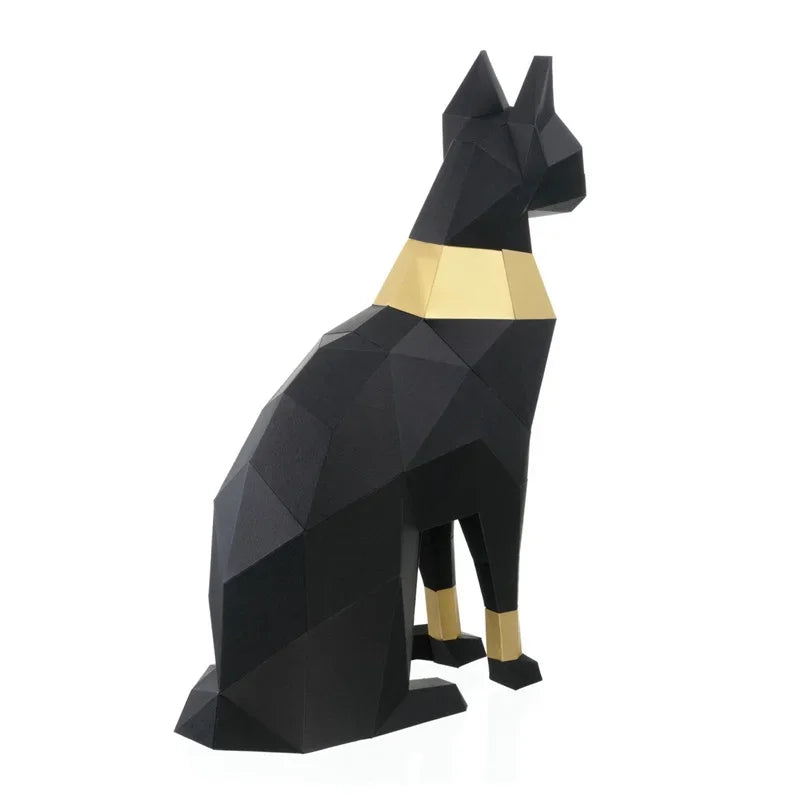 Modern Geometric Black Cat Sculpture for Contemporary Home Decor