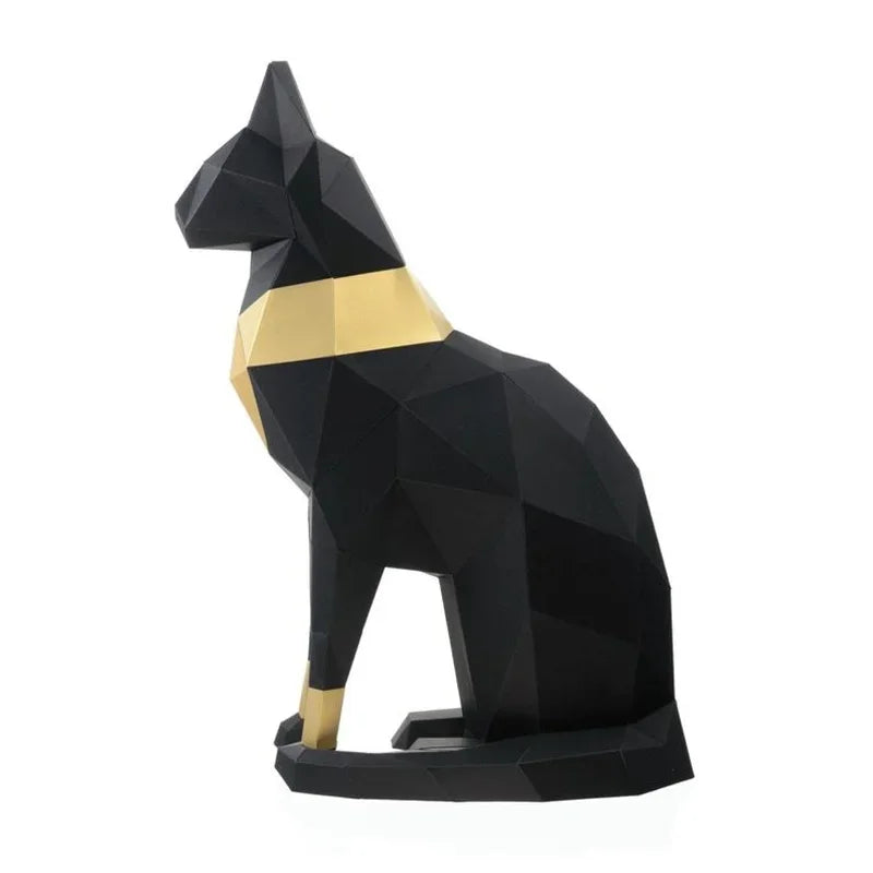 Modern Geometric Black Cat Sculpture for Contemporary Home Decor