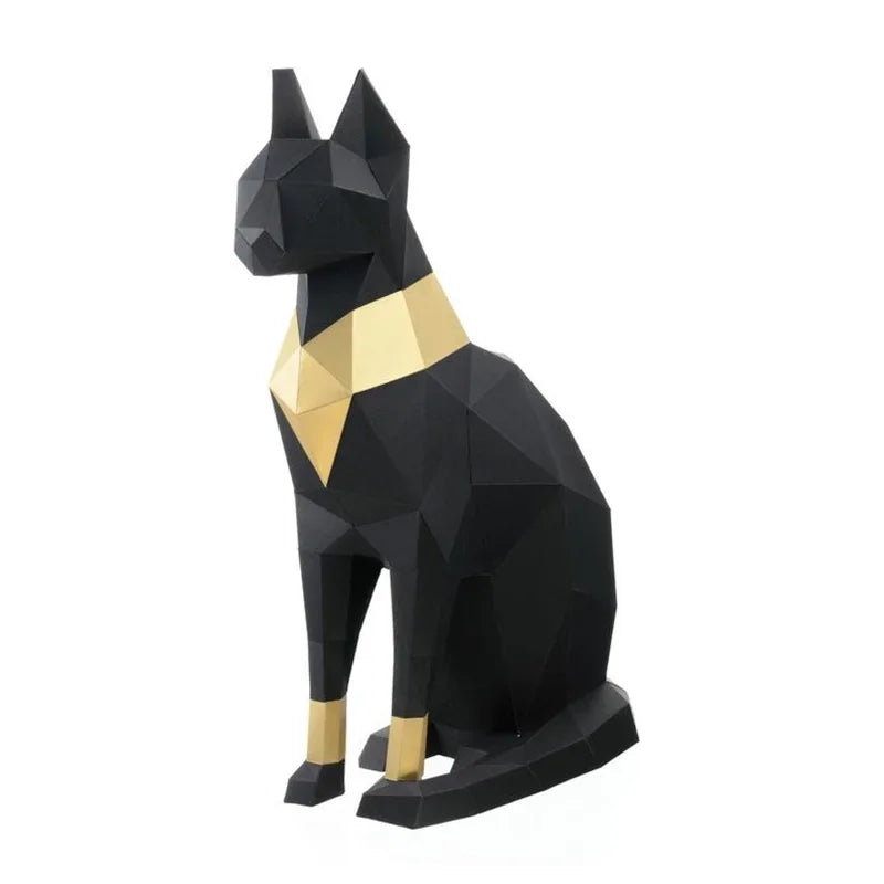 Modern Geometric Black Cat Sculpture for Contemporary Home Decor