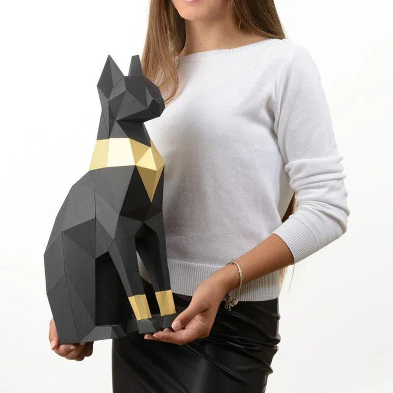 Modern Geometric Black Cat Sculpture for Contemporary Home Decor