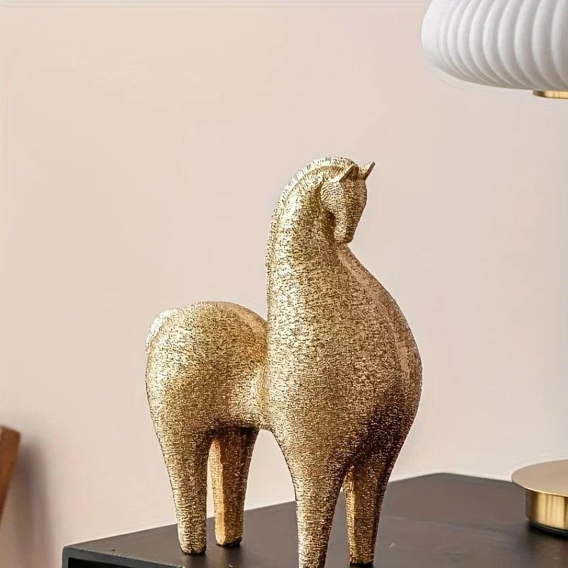 Modern Golden Horse Figurine Textured Abstract Design for Your Home