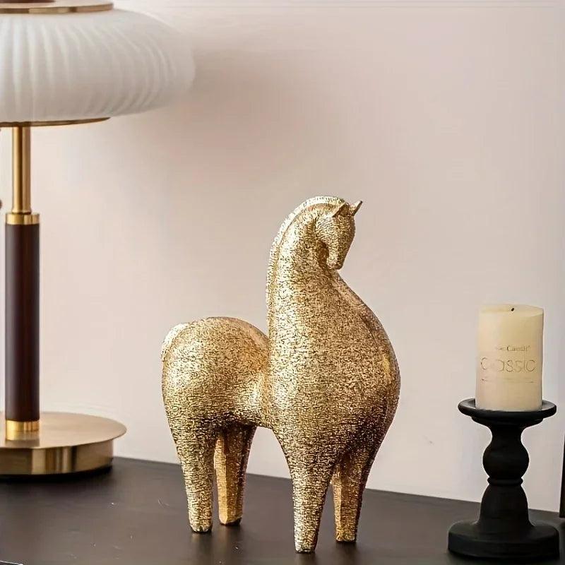 Modern Golden Horse Figurine Textured Abstract Design for Your Home