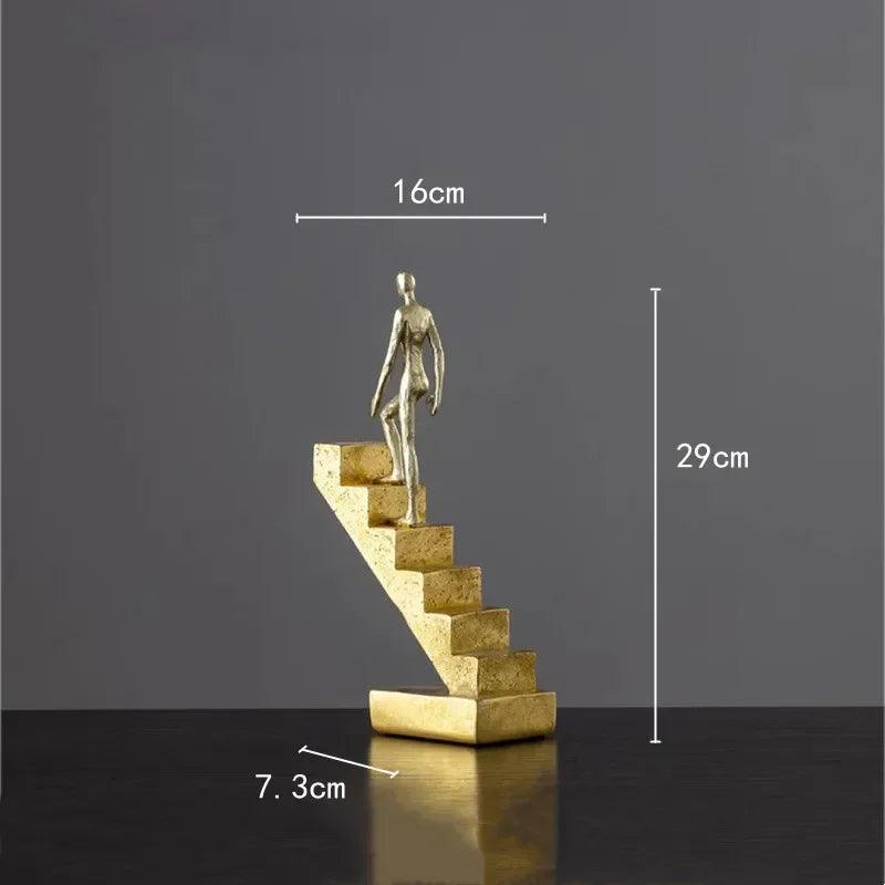 Modern Golden Staircase Climbing Human Sculpture | Luxury Resin Table Decor