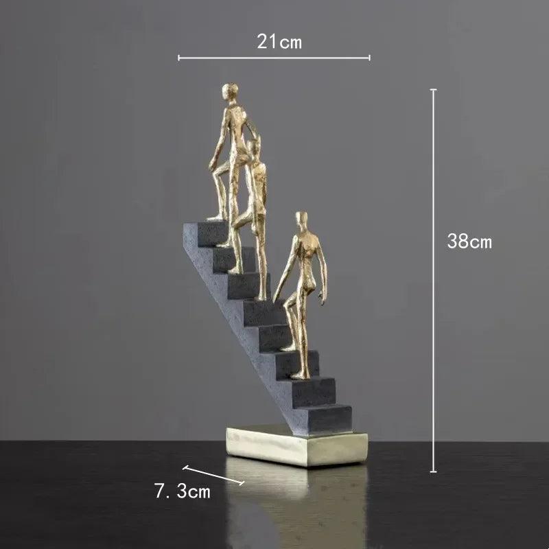 Modern Golden Staircase Climbing Human Sculpture | Luxury Resin Table Decor