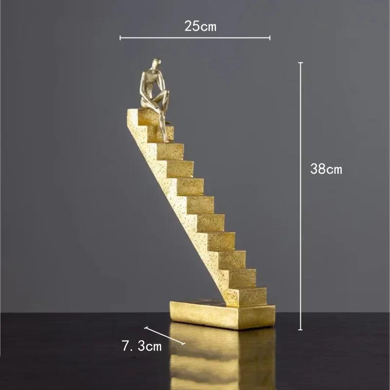 Modern Golden Staircase Climbing Human Sculpture | Luxury Resin Table Decor