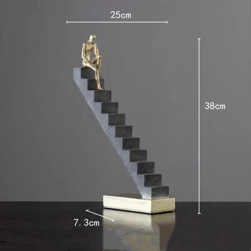 Modern Golden Staircase Climbing Human Sculpture | Luxury Resin Table Decor