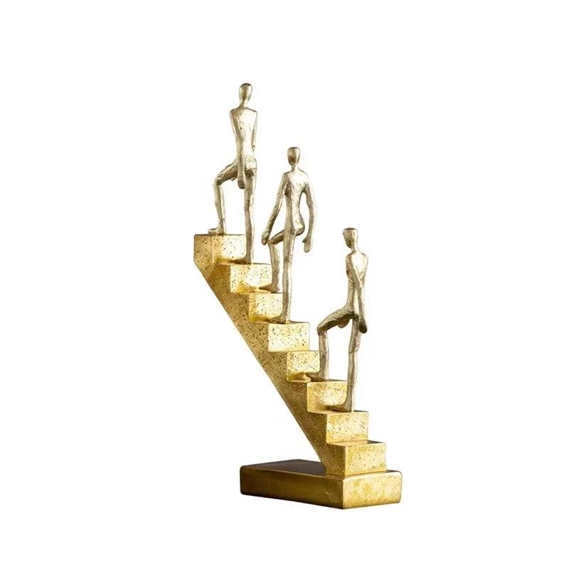 Modern Golden Staircase Climbing Human Sculpture | Luxury Resin Table Decor