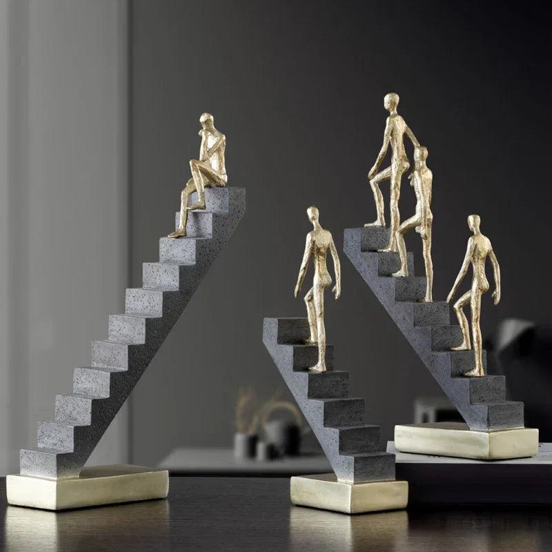 Modern Golden Staircase Climbing Human Sculpture | Luxury Resin Table Decor
